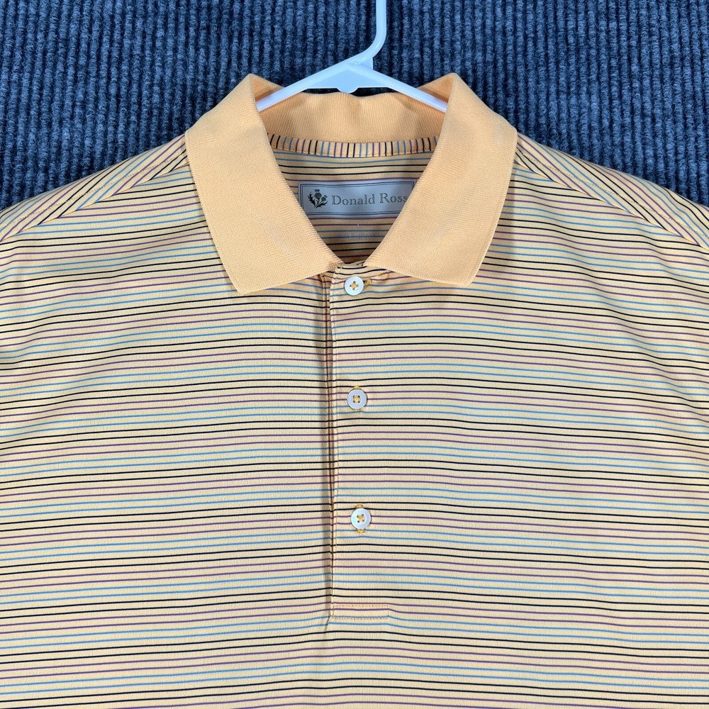 Donald Ross Mens Shirt Polo Large Yellow Golf Short Sleeve Striped Walsworth